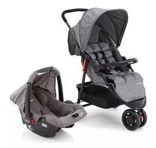 Carrinho de Bebê Passeio Travel System 3 Rodas 0 a 15 Kg Berço Reclinável Delta Voyage  Mescla