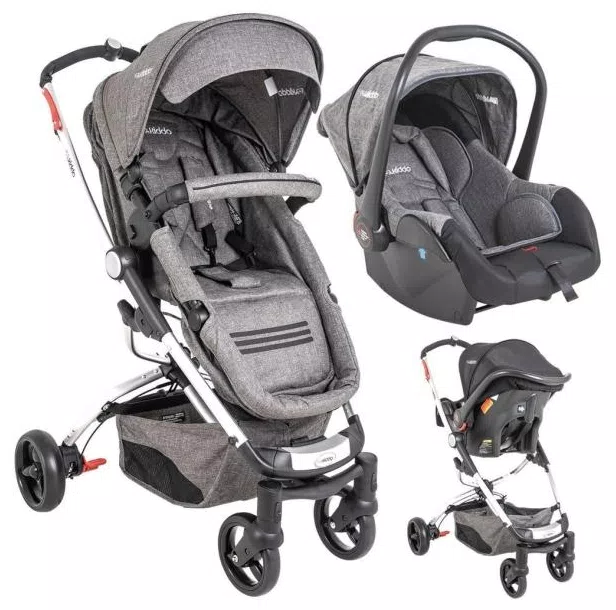 Carrinho de Bebe Moises Kiddo Eclipse com Bebe Conforto Melange Grafite