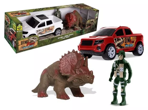 Kit Dinossauro Com Carrinho E Soldado 0034 - Samba Toys