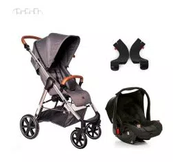 Carrinho Mint Diamante Asphalt 0 A 22kg + Bebê Conforto Risus Piano + Adaptador - Abc Design