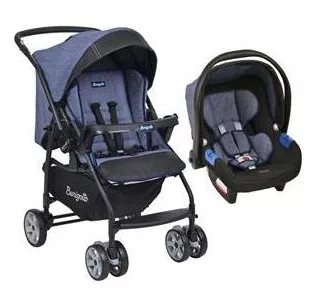 Conjunto Carrinho de Bebê Travel System Reclinável Reversível Rio K De 0 a 15kg com Bebê Conforto Touring X De 0 a 13kg Burigotto Mesclado 