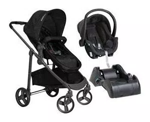 Carrinho de Bebê Moisés Olympus Black com Bebê Conforto + Base - Galzerano