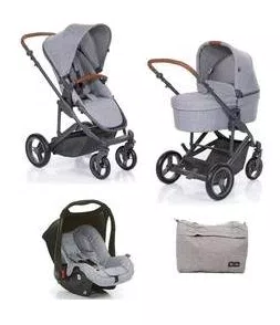 Kit Carrinho Moisés COMO 4 com Bebê Conforto + Bolsa Woven Gray (Det. Couro) - ABC Design