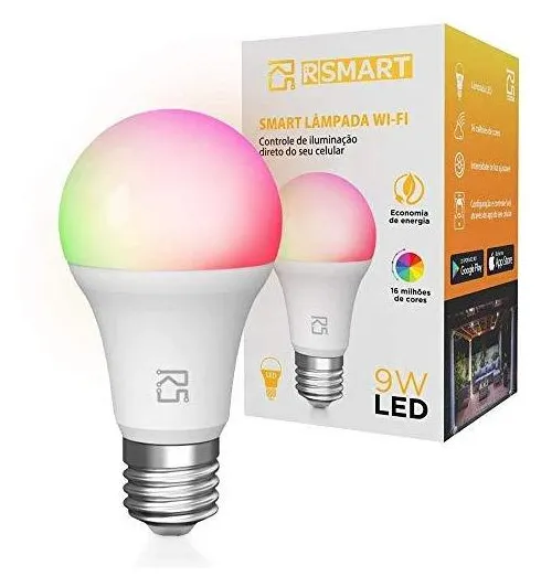 Smart Lâmpada Inteligente RSmart Wi-Fi LED 9W, Bivolt,  Frio e Quente e RGBW, Compatível com Alexa