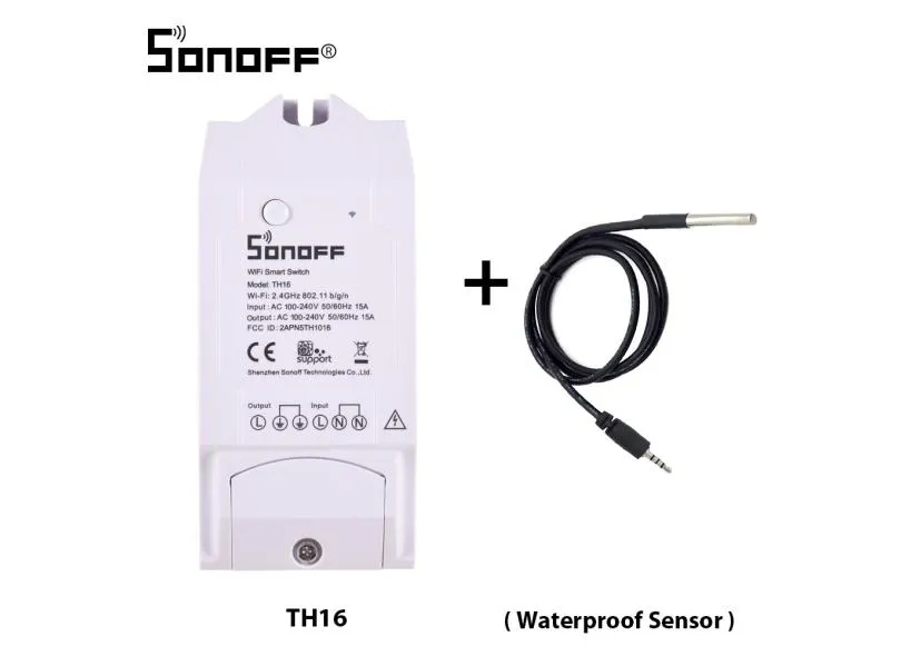 Sonoff TH16 WiFi sem fio Switch Inteligente Temperatura monitoramento de umidade Wireless Home Automation Kit trabalha com Amazon Alexa Página inicial do Google Ninho 15A 3500W TH16 Com Sensor impermeável