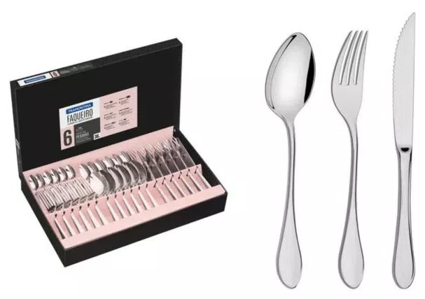 Faqueiro Tramontina Com Faca De Churrasco Inox 36 Peças