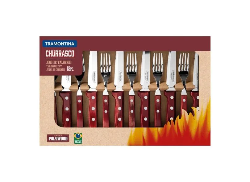 Faqueiro para Churrasco Inox Tramontina 12 pç Polywood Verm.