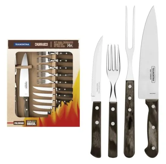 Kit Churrasco Tramontina Inox Castanho Polywood 14 Peças