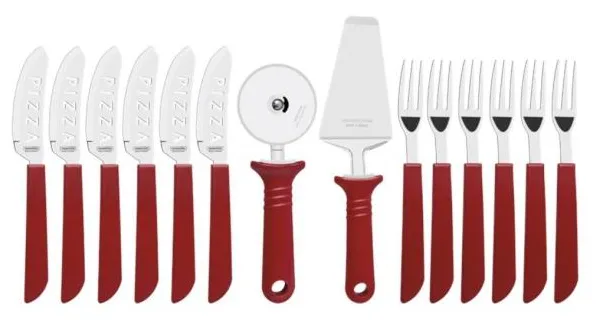 Kit Para Pizza 14 Peças Pizza - Laminas De Aco Inox E Cabos De Polipropileno Tramontina