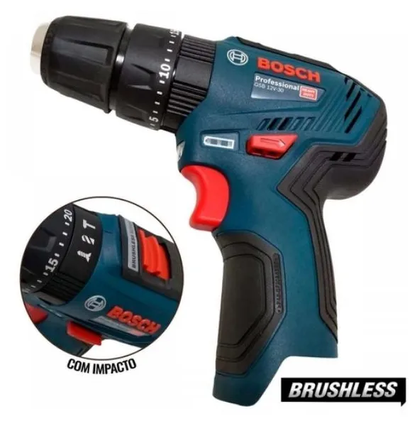 Parafusadeira furadeira de impacto a bateria Bosch gsb 12V-30 brushless 