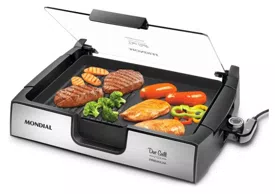 Grill Chapa Mondial Due Grill Inox Premium G-10 Antiaderente Ondulada Lisa Removível