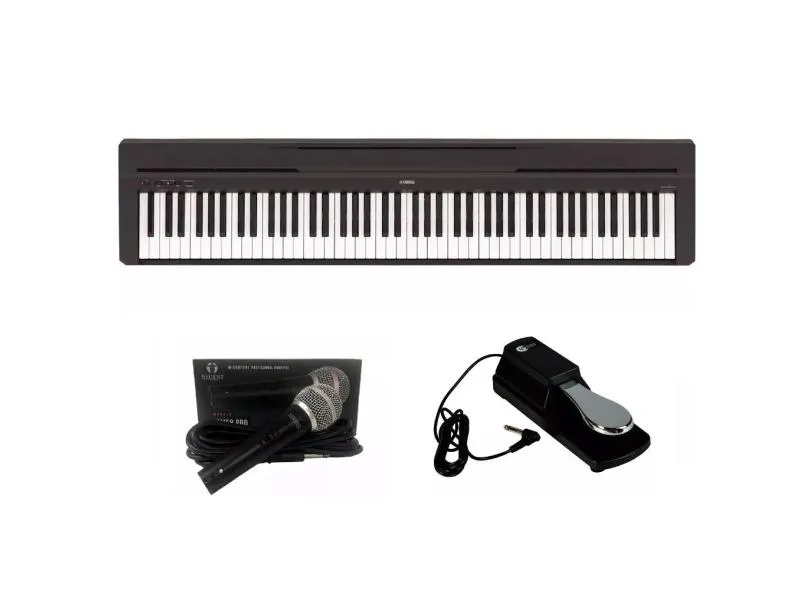 Kit Piano Yamaha P45 com Microfone Regent e Pedal