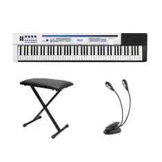 Kit Piano Digital Casio PX5S WE com Banqueta e Luminária