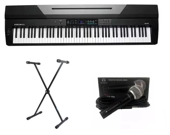 Kit Piano Arranjador Kurzweil KA70 Suporte e Microfone