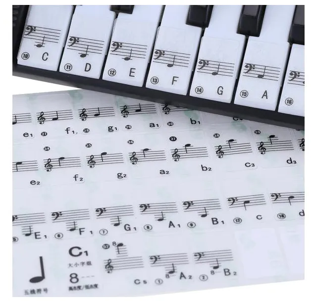 Transparente 49 61 Electronic Key Keyboard 88 teclas Piano Stave Nota etiqueta para teclas s