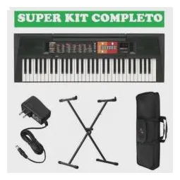 Kit Teclado Arranjador Psr F51 Yamaha Com Fonte Bi Volt + Suporte Teclado + Capa Bolsa Protetora