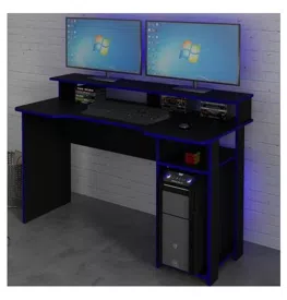 Mesa Gamer Ideal para 2 Monitores Preto/Azul Me4153 - Tecno Mobili