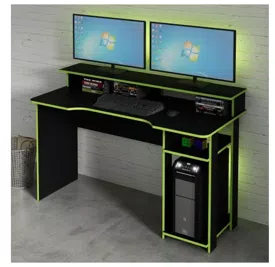 Mesa Gamer Com Porta Cpu Tecno Mobili Preto/Verde