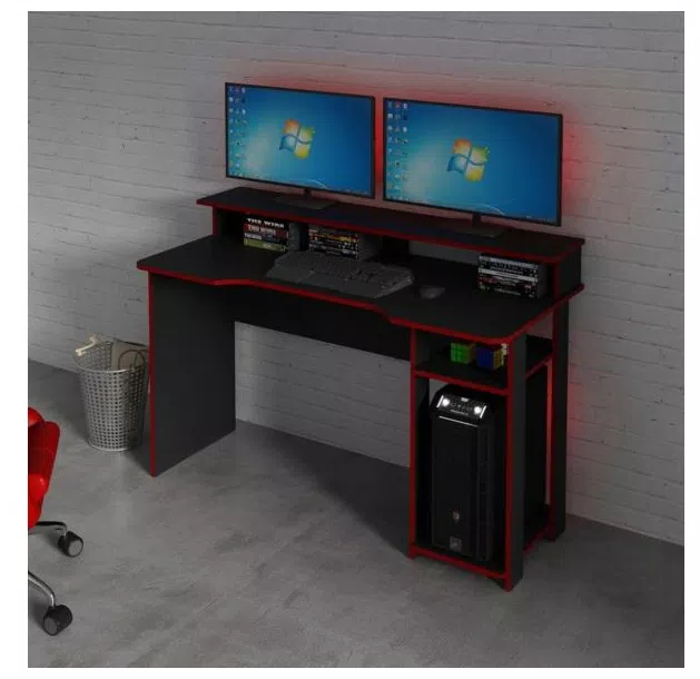 Mesa Para Computador Desk Gamer Me4153 Preto E Vermelho