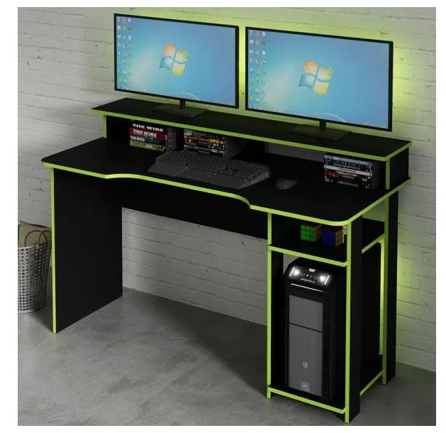 Mesa Gamer Ideal Para 2 Monitores Preto/Verde Me4153 - Tecno Mobili