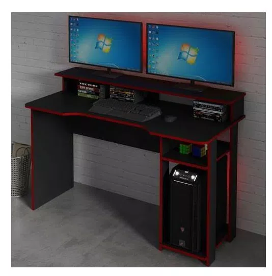 Mesa Gamer Ideal Para 2 Monitores Preto/vermelho Me4153 - Tecno Mobili