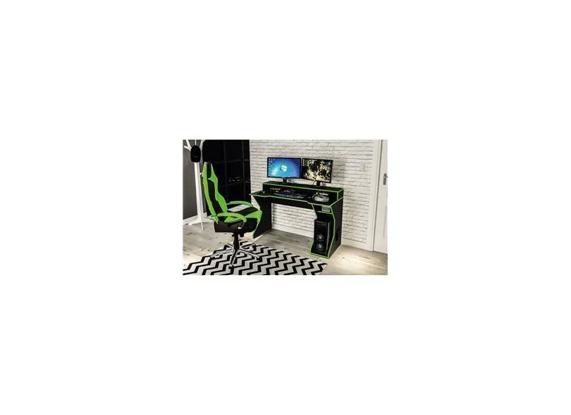 Mesa Gamer Fremont para 2 Monitores Preto e Verde  Politorno