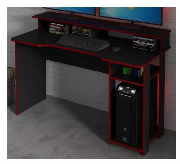 Mesa Para Computador Gamer ME4153 Preto Vermelho Tecno Mobili