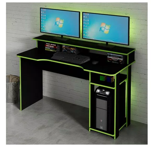 Mesa Para Computador Desk Gamer Me4153 Preto E Verde