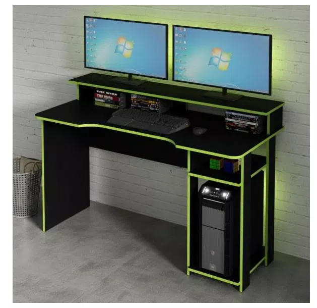 Mesa Gamer Com Porta Cpu Tecno Mobili Preto/Verde