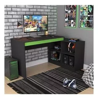 Mesa Escrivaninha Gamer com 4 Nichos B24 - /Verde