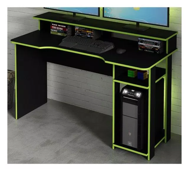 Mesa Para Computador Gamer ME4153 Preto Verde Tecno Mobili