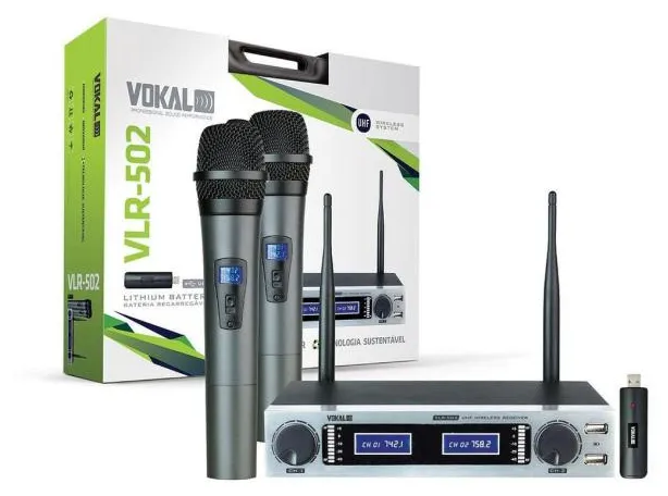 Vokal VLR 502 | Microfone sem Fio Duplo com Bateria