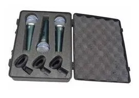 Kit Com 3 Microfones Mxt Pro Btm58a Com Maleta Dinamico