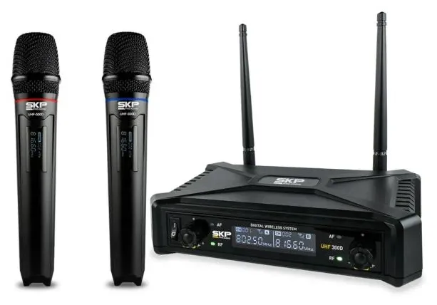 Microfone Sem Fio com Transmissão Digital SKP UHF 300 D