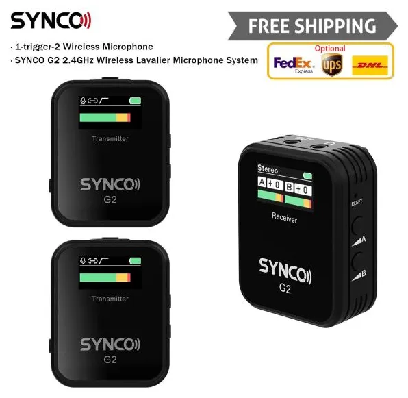 Synco g2 a1/a2 sistema de microfone condensador sem fio mic lavalier para smartphone dslr câmera