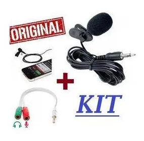 Kit Video Aula Microfone de Lapela Para Celular Smartphone Android + Adaptador P2 p/ Gravação de Vídeos