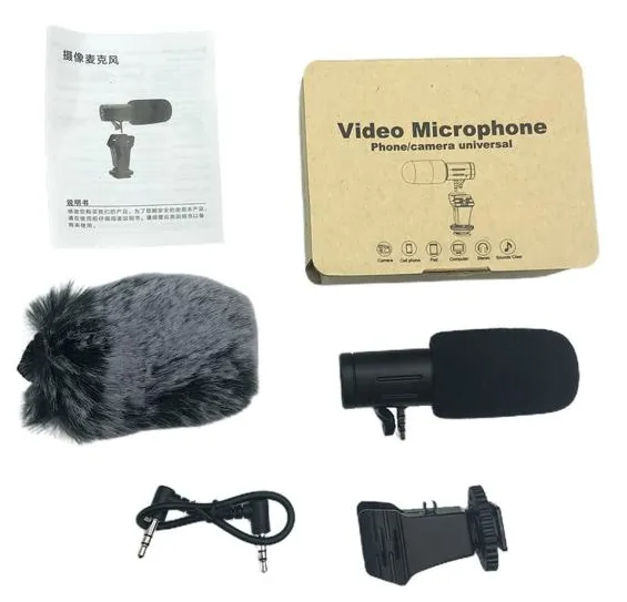 Microfone Condensador Microfone Direcional Estéreo Externo DSLR Smartphone Mic