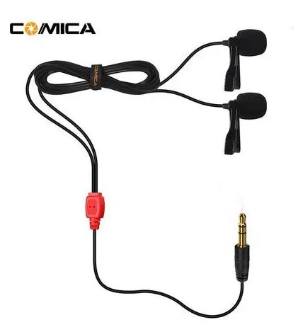 Microfones de Lapela Duplo Comica CVM-D02R Omnidirecional para Câmeras e SmartPhones (4.5m)