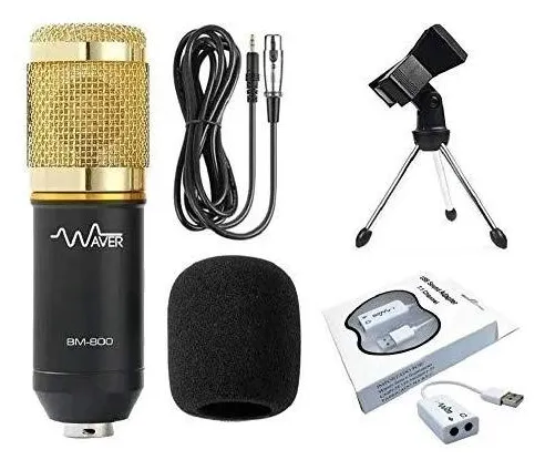Microfone Condensador Bm-800 + Tripé De Mesa + Espuma + Cabo ()
