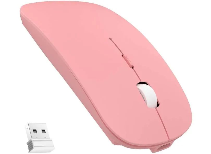 Mouse sem fio, Mouse 2.4G silencioso slim com receptor USB Nano, mouse sem fio recarregável para laptop, PC, computador, notebook ()