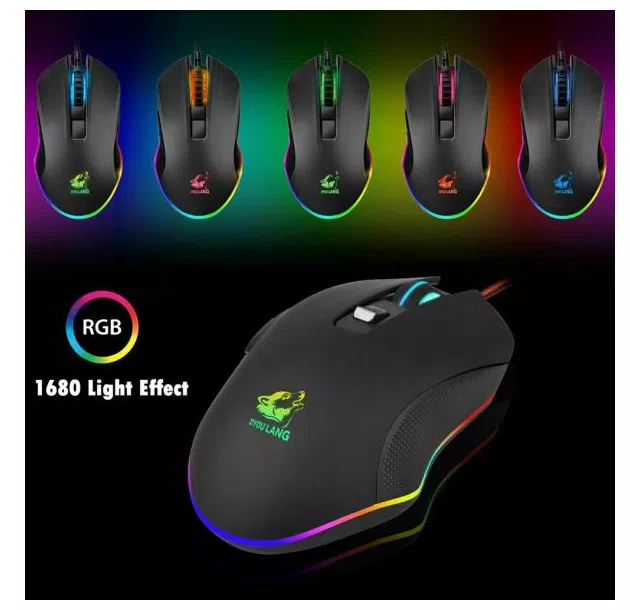 Mouse Ergonômico para Jogos V1 com Fio 8 Botões rgb Retroiluminado Ratos de Computador para Jogadores