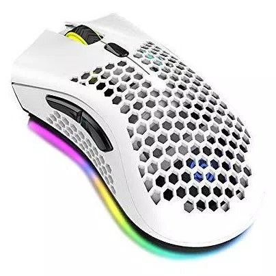 Btuty Mouse sem fio com plugue receptor USB Ergonômico óptico RGB Iluminado Mouse 3 níveis DPI com roda de rolagem 2 botões de polegar Embutido 400mAh Bateria recarregável de alta capacidade para