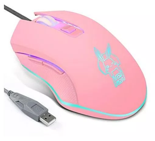 HNQH Mouse  com fio, USB/Tipo-C mouse para jogos brilhante coelho bonito brilhante presente de aniversário para crianças e meninas adolescentes ajuste DPI 800/1200/1600/2400 DPI