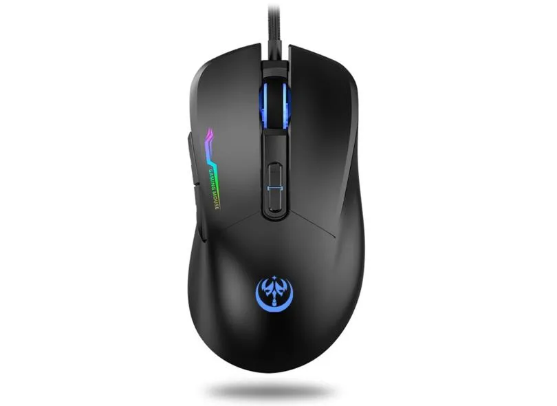 Mouse para jogos com fio Mouse ergonômico 3200DPI 4 níveis de dpi ajustáveis 7 botões programáveis 6 cores  claro respiratório