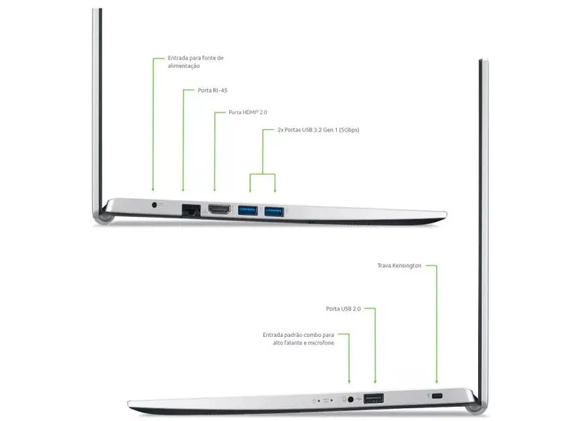 Notebook Acer Aspire 3 Intel Core i5 1135G7 11ª Geração 16GB de RAM SSD 256 GB 15,6" Full HD Windows 11 A315-58-573P