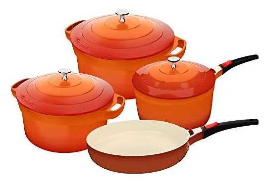 Conjunto De Panelas 4 Pçs Alça De Silicone Laranja Le Cook