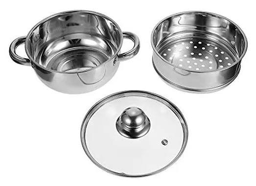 Cabilock Panela de 2 camadas de aço inoxidável resistente com alças tampa de vidro multiuso panela de sopa, conjunto de panelas de vapor para todas as superfícies de cozinha