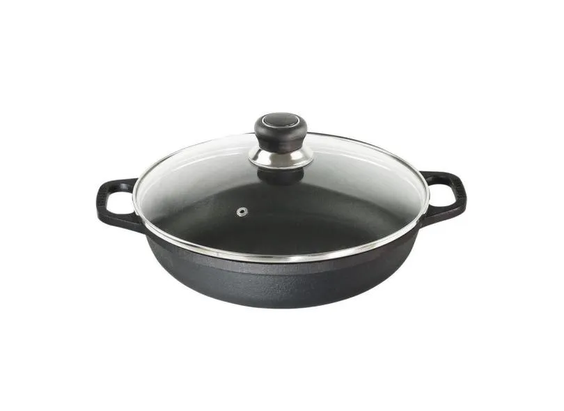 Paella Ferro Fundido Alça Ferro Tampa Vidro Santana 36 Cm