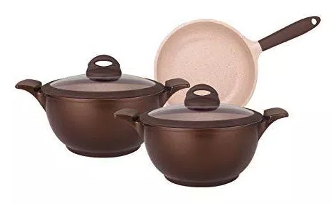 Conjunto de Panelas Belga Tognana Gourmet com 3 Peças Revestimento Cerâmico Marmorizado - Mta