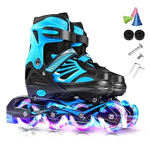 Eastdall Patins embutidos iluminantes ajustáveis com rodas iluminadas para crianças e garotas jovens Patins embutidos para meninos patins em linha